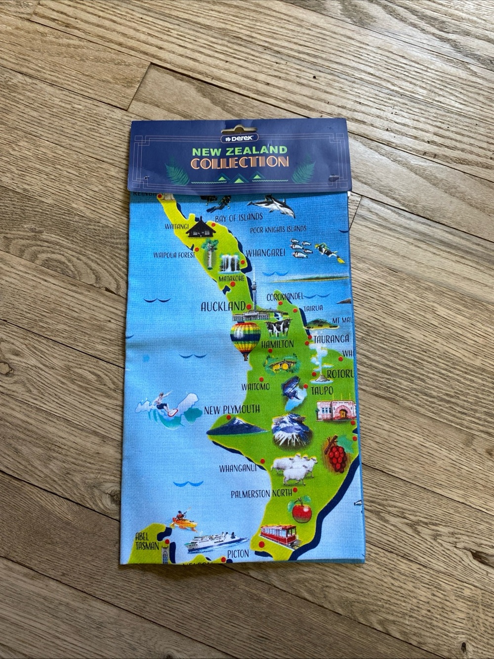 NEW Derek New Zealand Collection Map Tea Towel - Blue & Green